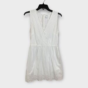 J Crew Factory White Eyelet Lace V Neck‎ Sleeveless A Line Mini Dress Size 2